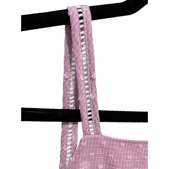 Maggy London Pink Swiss Dot Tiered Midi Pom-Pom Sundress Size 2 Coquette Cottage - Picture 6 of 6